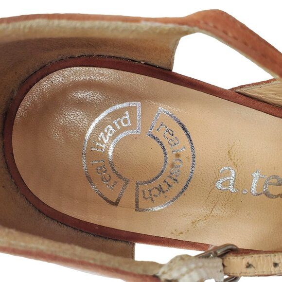 Italy A.Testoni Women's Size 6.5 Salmon pink lizard ostrich Open Toe Heels shoes - Picture 8 of 12